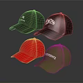 Black Red Green Baseball Caps With ELEMENTS Logo And White Designs 3d model