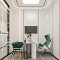 Modern Restaurant Interior With White Walls Green Chairs TV And Tabletop Plants