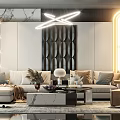 Modern Living Room Sofa Coffee Table Set With Soft Pillows Marble Top And Lighting