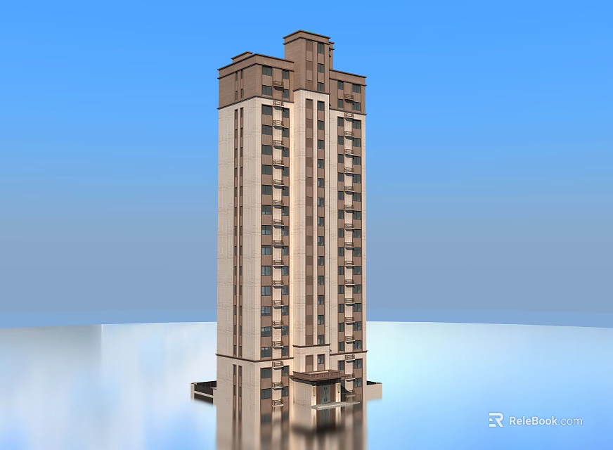 High Rise Modern Residential Building With Large Windows And Entrance Design 3d model 