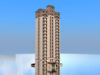 High Rise Modern Residential Building With Large Windows And Entrance Design 3d model