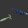 Military Weapons Featuring White Red Stripe Missile With Tail Fins And Blue Yellow Torpedo Antenna Components