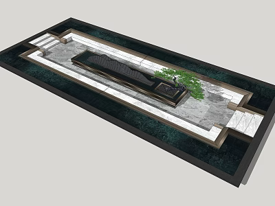Rectangular Garden Ornament Design With Stone Structure Small Tree And Stone Paving 3d model