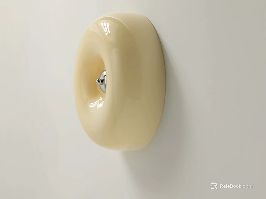 Cream Colored Oval Shaped Wall Light Mounted On White Wall With Metal Base 3d model 