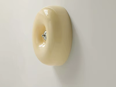 Cream Colored Oval Shaped Wall Light Mounted On White Wall With Metal Base 3d model