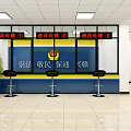 Service Hall For Traffic Violation Handling With Official Badge Windows High Stools And Green Plant