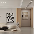 Modern Living Dining Room Interior Design With Beige Sofa Black Coffee Table And Abstract Painting