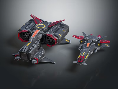 Cosmic Spacecraft Design With Red Wings Black Body And Thrusters For Exploration 3d model