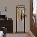 Modern Freestanding Clothes Rack with Wooden and Metal Design Hanging Clothes and Handbag in Bedroom