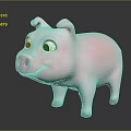 Cute Pink Cartoon Pig with Big Eyes and Smiling Expression on Dark Background
