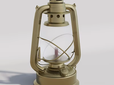 Vintage Kerosene Lamp With Brass Frame And Glass Chimney Design 3d model