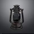 Classic Vintage Kerosene Lamp With Metal Frame Round Base And Glass Shade