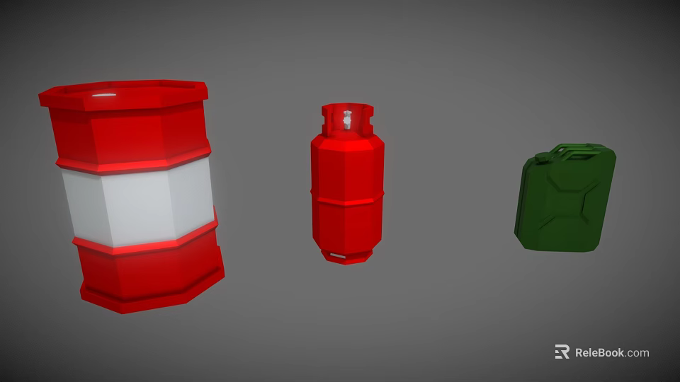 Red Barrel Red Gas Cylinder And Green Jerry Can Storage Containers 3d model 