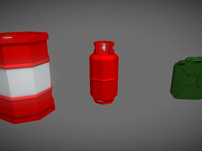 Red Barrel Red Gas Cylinder And Green Jerry Can Storage Containers 3d model