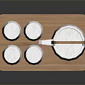 White Textured Teapot And Four Cups On Wooden Tray For Daily Use 3d model