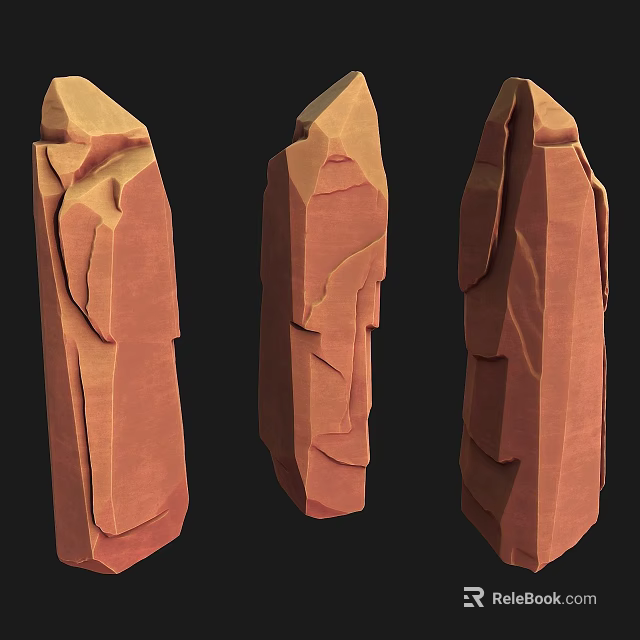Rustic Stone and Wood Pillars with Natural Textured Surfaces and Sculpted Edges 3d model 