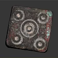 Decorative Dice With Circular Patterns And Textured Red Green Copper Surface On Black Background