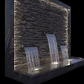 Garden Water Feature With Stone Wall Waterfall And Illuminated Base Pool 3d model