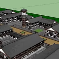 Traditional Chinese Commercial Street With Black Roofs White Walls Archways And Pedestrian Walkway
