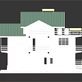 Cartoon Style House Scene With Green Roof Balconies Yellow Elements And White Walls