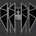 3D Rendered Fighter With Geometric Triangular Multiple Wings Dark Background And Reflection