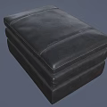 Dark Gray Leather Padded Stool With Layered Design Stitching Details And Wooden Legs