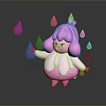 Cute Pink Game Movie Character With Fluffy Hair And Floating Red Droplets