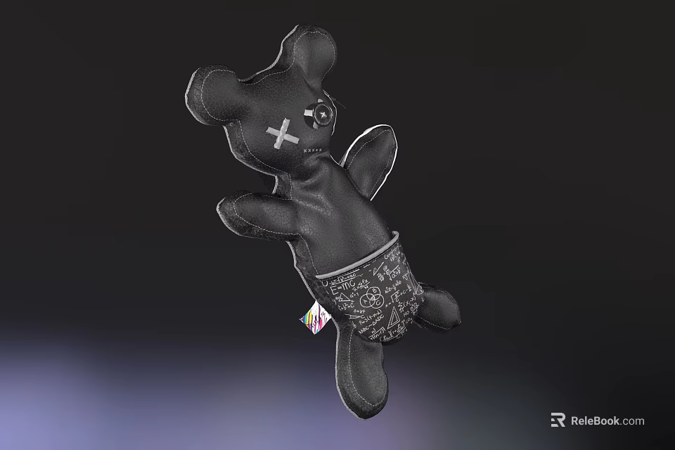 Black Bear Shaped Bag With X Eyes Patterned Shorts And Colorful Tag 3d model 