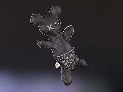 Black Bear Shaped Bag With X Eyes Patterned Shorts And Colorful Tag 3d model