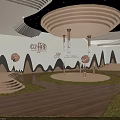 Stylish C&Coffee Cafe Interior Design With Wall Decor Wooden Flooring And Circular Ceiling