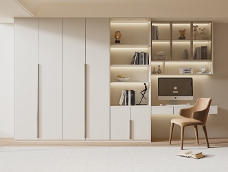 modern wardrobe cream bookcase 3d model