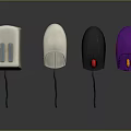 Four Different Wired Computer Mice With Various Colors And Designs