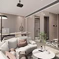 Modern Apartment Living Room Workspace With Sofa Coffee Table Floor Lamp And Minimalist Decor