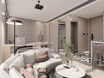Modern Apartment Living Room Workspace With Sofa Coffee Table Floor Lamp And Minimalist Decor 3d model
