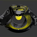 Yellow And Black Striped Hand Tool Featuring Circular Component And Metal Parts 3d model