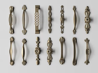 Decorative Metal Handles In Various Ornate Designs For Cabinet Drawer Furniture 3d model