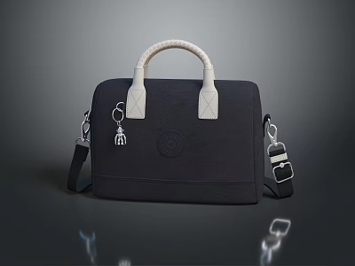 Stylish Black Handbag With White Handle Shoulder Strap And Keychain Accessory 3d model