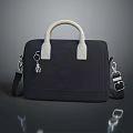 Stylish Black Handbag With White Handle Shoulder Strap And Keychain Accessory 3d model