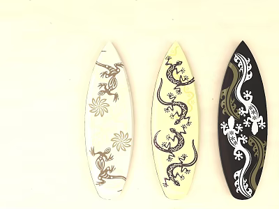 Stylish Swing Doors Featuring Lizard And Flower Patterns In White Beige Black Designs 3d model