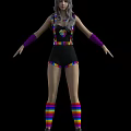 Woman In Black Bodysuit With Heart Design Rainbow Stripes Purple Arm Sleeves And Colorful Socks