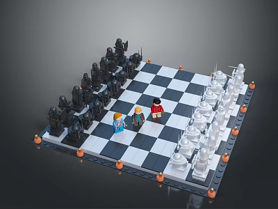 Lego Chess Set With Black White Board Pieces And Mini Figures Decorative Tabletop Game 3d model