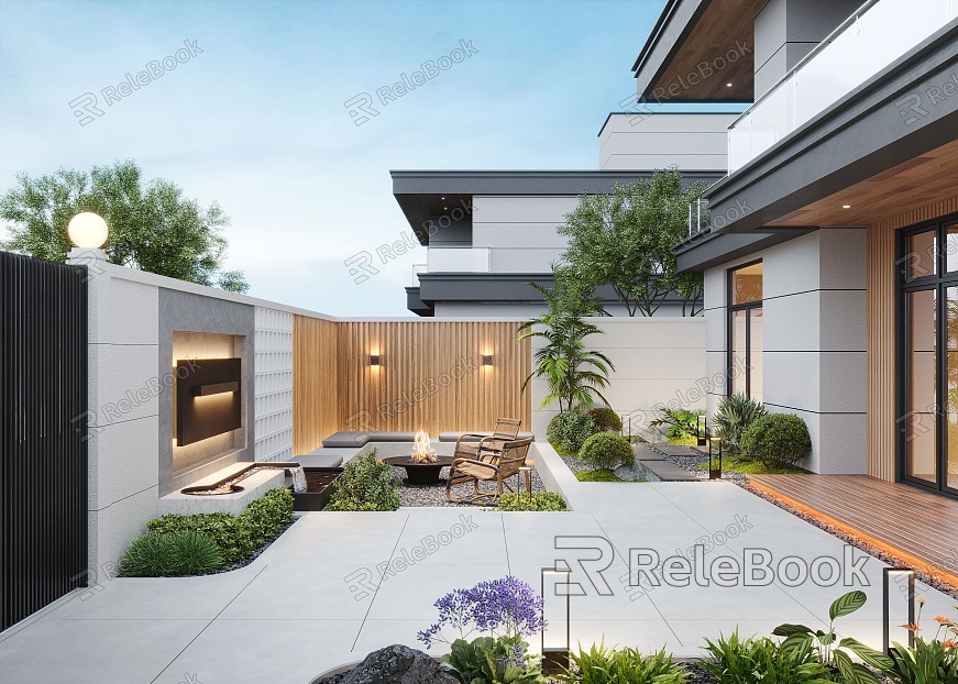 Courtyard Landscape Home Courtyard Villa Courtyard Landscape Sparkment Landscape Wall Waterscape Wall Outdoor Sofa model