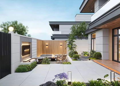 Courtyard Landscape Home Courtyard Villa Courtyard Landscape Sparkment Landscape Wall Waterscape Wall Outdoor Sofa 3d model