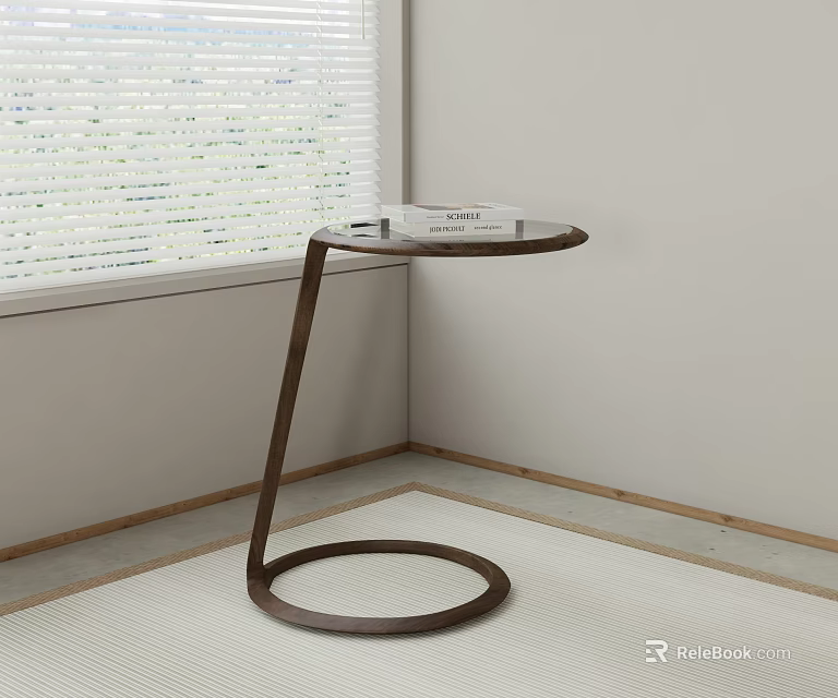 Modern Round Top Side Table With Curved Metal Frame Near Window Blinds 3d model 