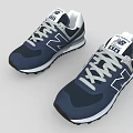 Navy Blue New Balance Retro Running Shoes With White Logo Gray Laces And Textured Sole