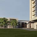 Modern Senior Care Facility Exterior Design With Beautiful Landscaped Garden And Spacious Public Walking Path