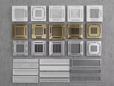 Various Types Of Air Conditioner Vents In White Gold Gray Square And Rectangular Designs 3d model