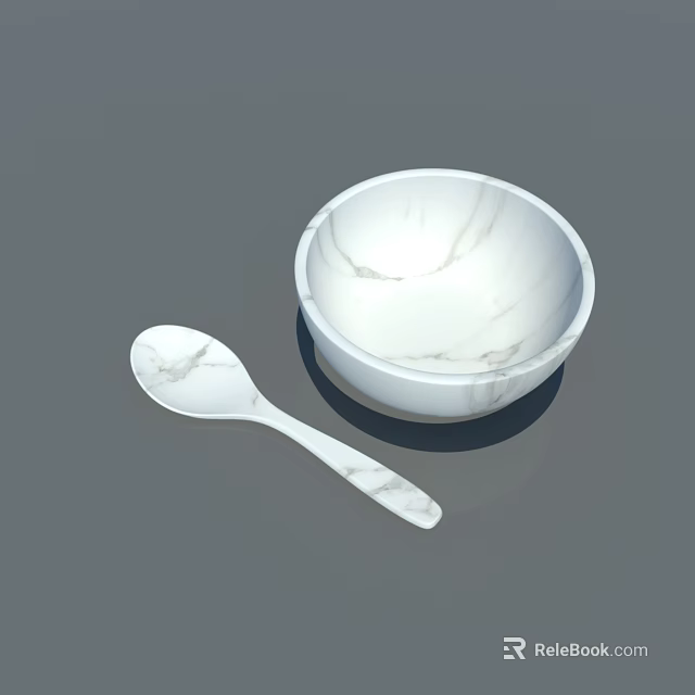 Modern White Marble Texture Tableware Set With Bowl And Spoon For Dining 3d model 