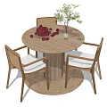 Modern log dining table and chair combination 3d model