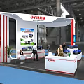 YAMAHA Exhibition Booth With White Red Design Vehicle Displays And Reception Counter
